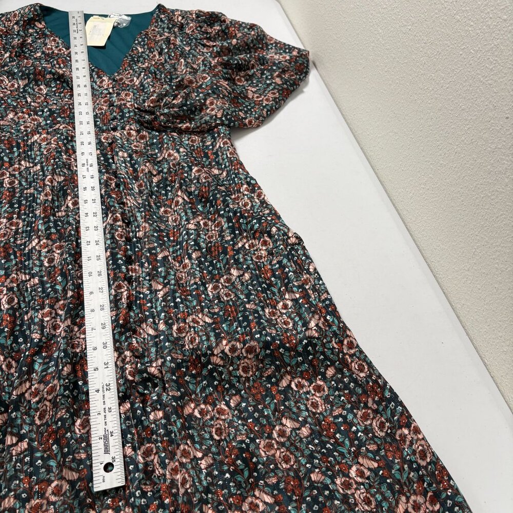 Vera & Lucy Midi Dress Womens L Blue Brown Floral V Neck Boho Gypsy NWT - Picture 9 of 12